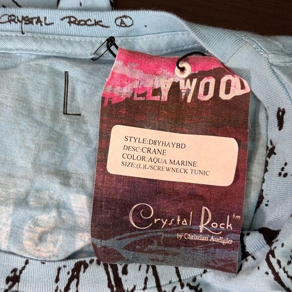 Christian Audigier Crystal Rock Top Womens Large Crane Blossom Y2K Tunic Shirt - Picture 3 of 13